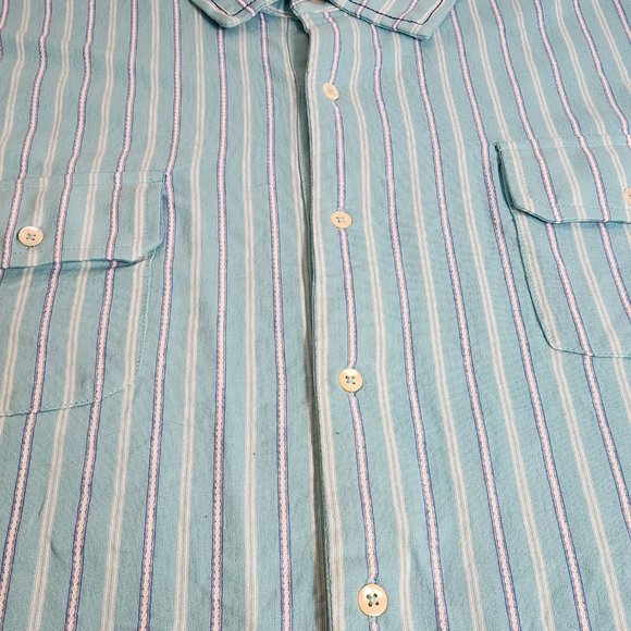 J. Ferarr Mens XXL NWT 100% Cotton Fitted Short Sleeve Button Up Turquoise - Picture 6 of 15